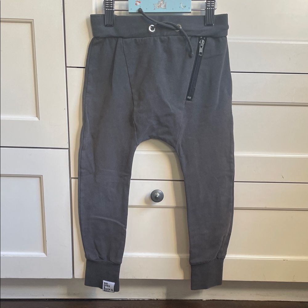 Six Hugs & Rock ‘N Roll Gray Jogger Pants with Zipper Detail